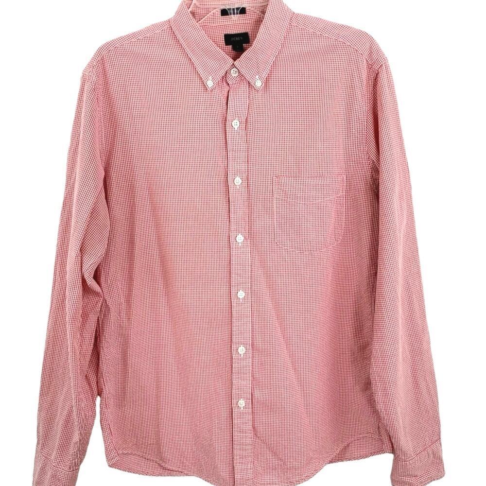 J Crew Red Gingham Button Down Shirt Classic Preppy Men Large Slim